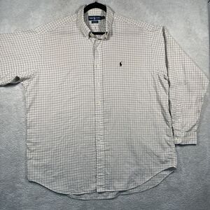 POLO Ralph Lauren Blake Button Down Shirt Men's XL Vintage White Black Tan Plaid